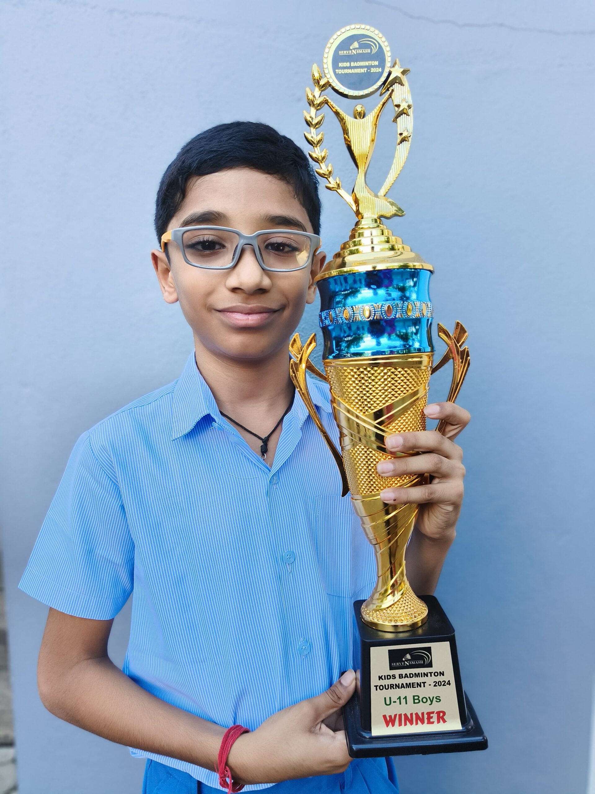 Vedh Poddar placed 1st in the U-11 Boys Badminton event held at SERVE N SMASH Chennai in October 2024.