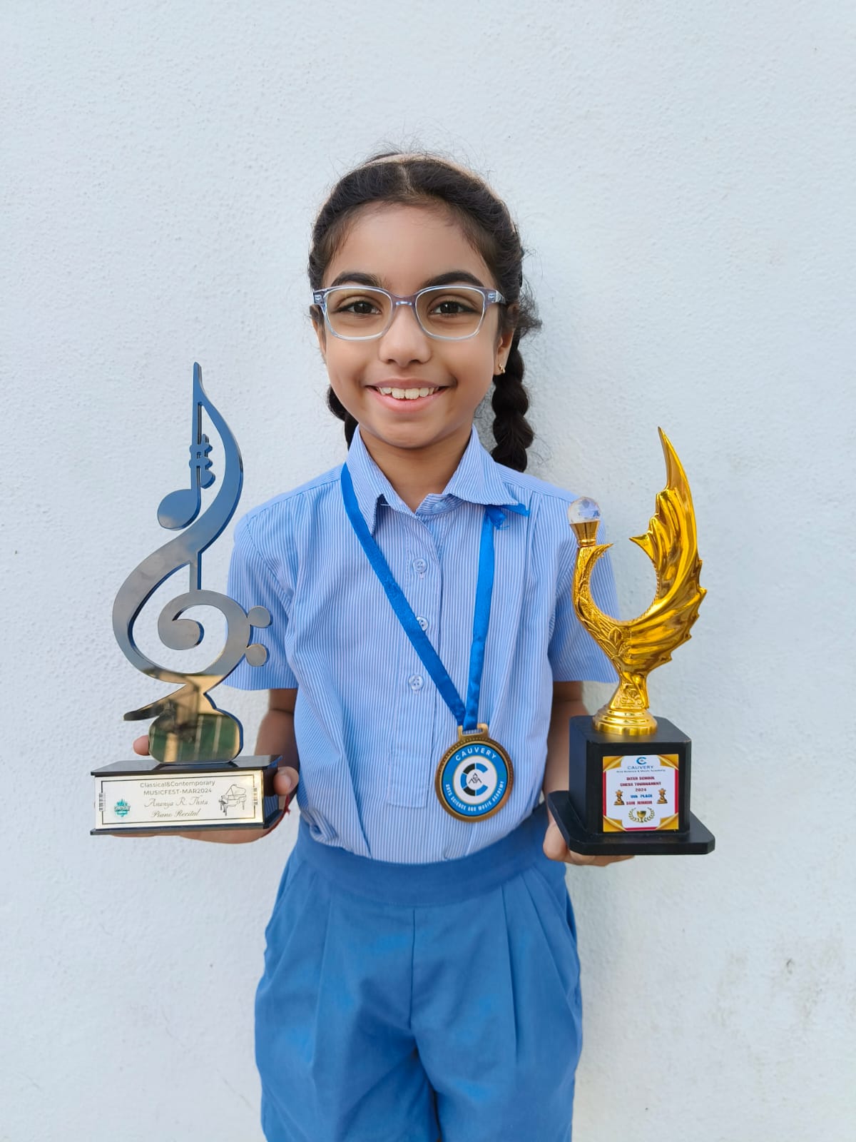 Ananya Rajasree Thota received a certificate for participating in the Music Festival 2024 at Madras Music Academy on 30th March 2024 and was placed 9th in the Interschool Chess Tournament 2024 Sub Junior Category, organized by Cauvery Academy