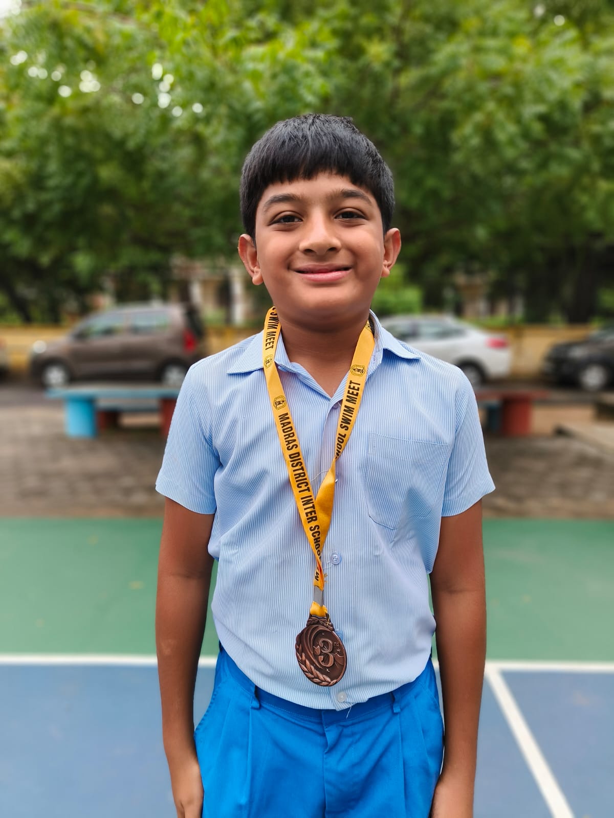 At the Interschool Swim Meet conducted by the Madras District Aquatic Association on 28th  and 29th September 2024 at Lady Andal School Aryan Varad Vangal was part of the Junior Medley Relay team that won the bronze medal.