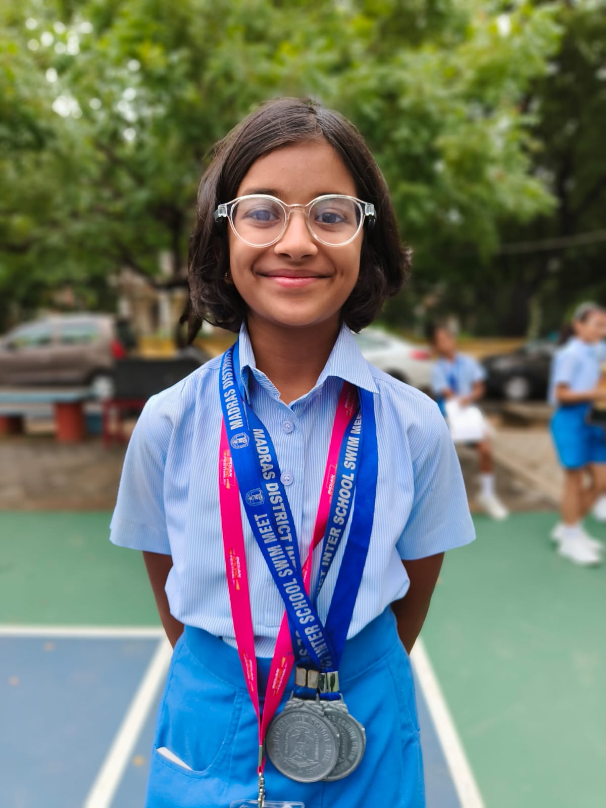 At the Interschool Swim Meet conducted by the Madras District Aquatic Association on  28 and 29 sept 2024 at Lady Andal School, Anisha Raveen Kothari won Silver medal in the 100m breaststroke and 50m backstroke.