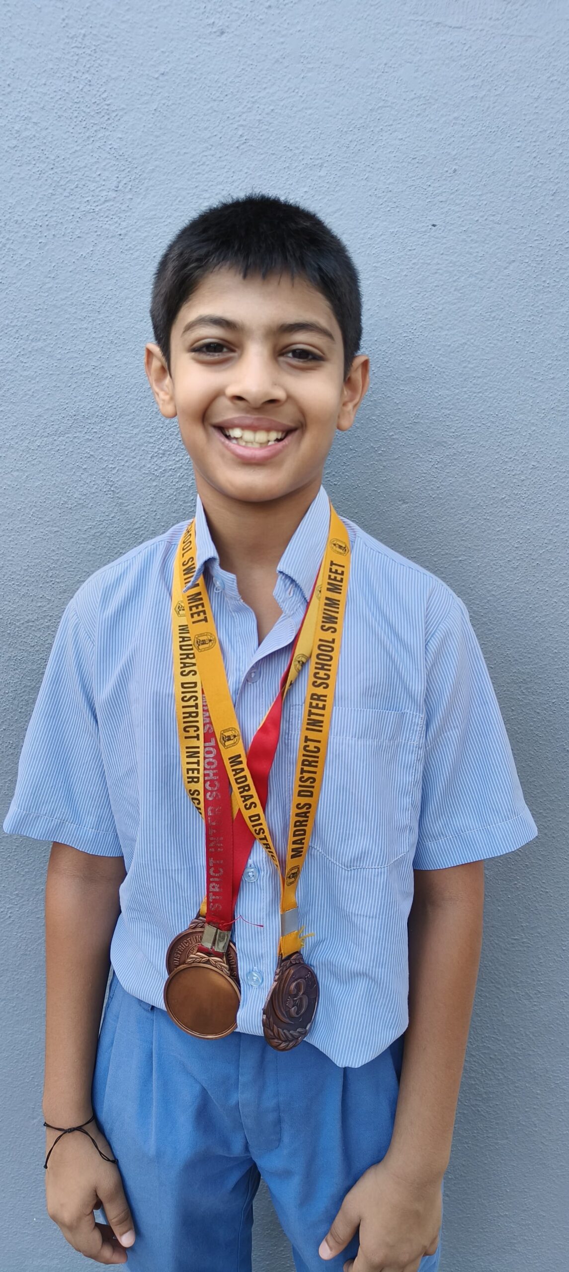 In the 30th Inter School Swimming Meet  conducted by Madras District association on 28th and 29th of September 2024  at Lady Andal School Akshat Bhaiya won a bronze in the 100 m backstroke.