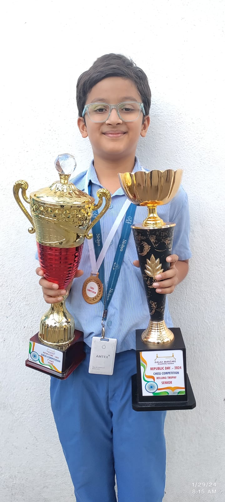 Surya Venkitaraman Sanjeev of Class 6B placed 1st  in the Senior Category of the Inter-School Chess Tournament hosted by Kalaa Manjara Creativity Center on 26.01.24 and Sishya won the Rolling Trophy