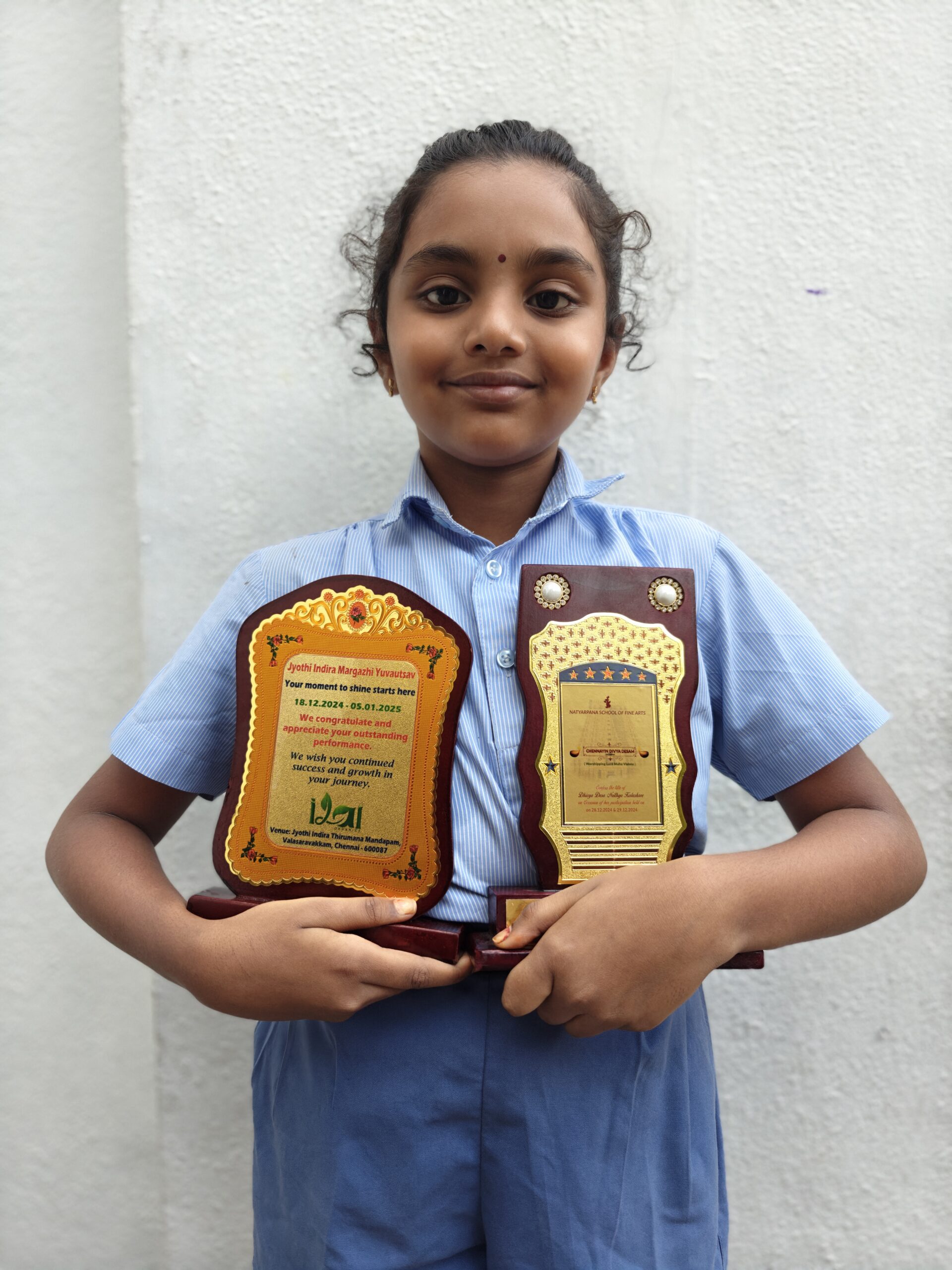 KANISHKA OF CLASS 2 PARTICIPATED IN THE CHENNAYIN DEVYA DESAM CONDUCTED BY NATYARPANA SCHOOL OF FINE ARTS BHARATNATYAM DANCE PROGRAMME HELD BETWEEN 18.12. 2024 -5.1.2025 AND WAS HONOURED WITH THE DHIVYA DESA NITHYA KALASHREE