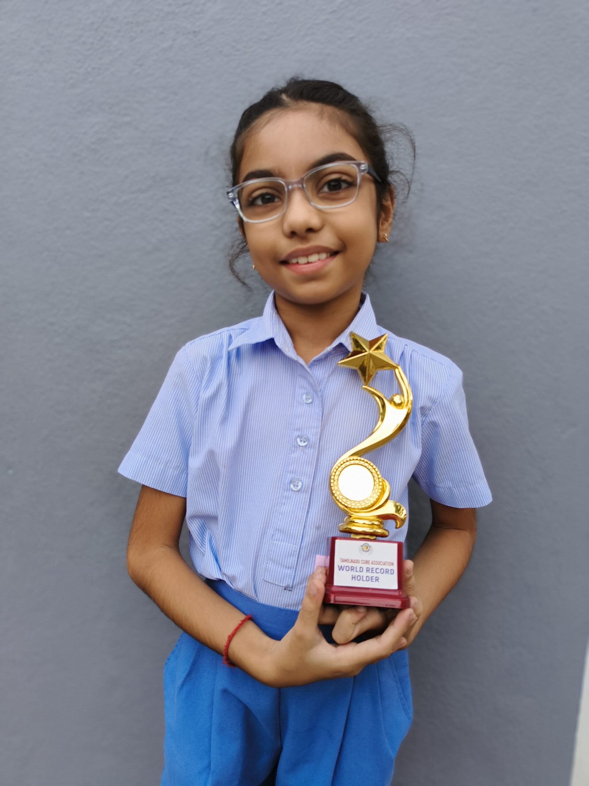 Ananya Rajasree Thota was awarded a trophy for THE INDIA CUBE FEDERATION AND TAMILNADU CUBE ASSOCIATION CONDUCTION on 6.10.25. A 2X2 RUBIKS COMPETITION WHERE 436 PARTICIPANTS SET A WORLD RECORD