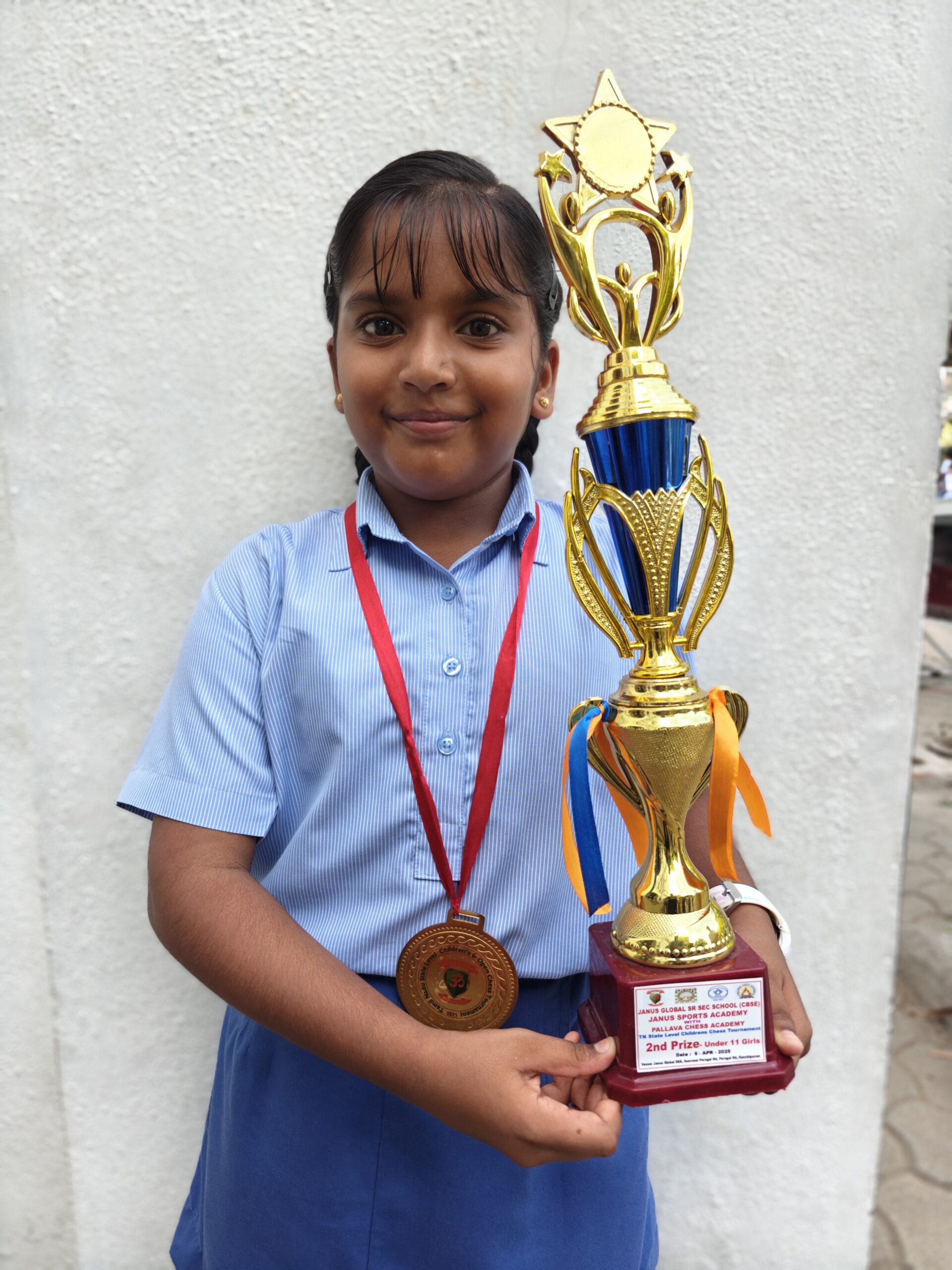 IN THE TAMILNADU STATE LEVEL CHILDREN’S CHESS TOURNAMENT ORGANISED BY PALLAVAA CHESS, HELD IN KANCHIPURAM, SAMANVETHA PLACED SECOND.