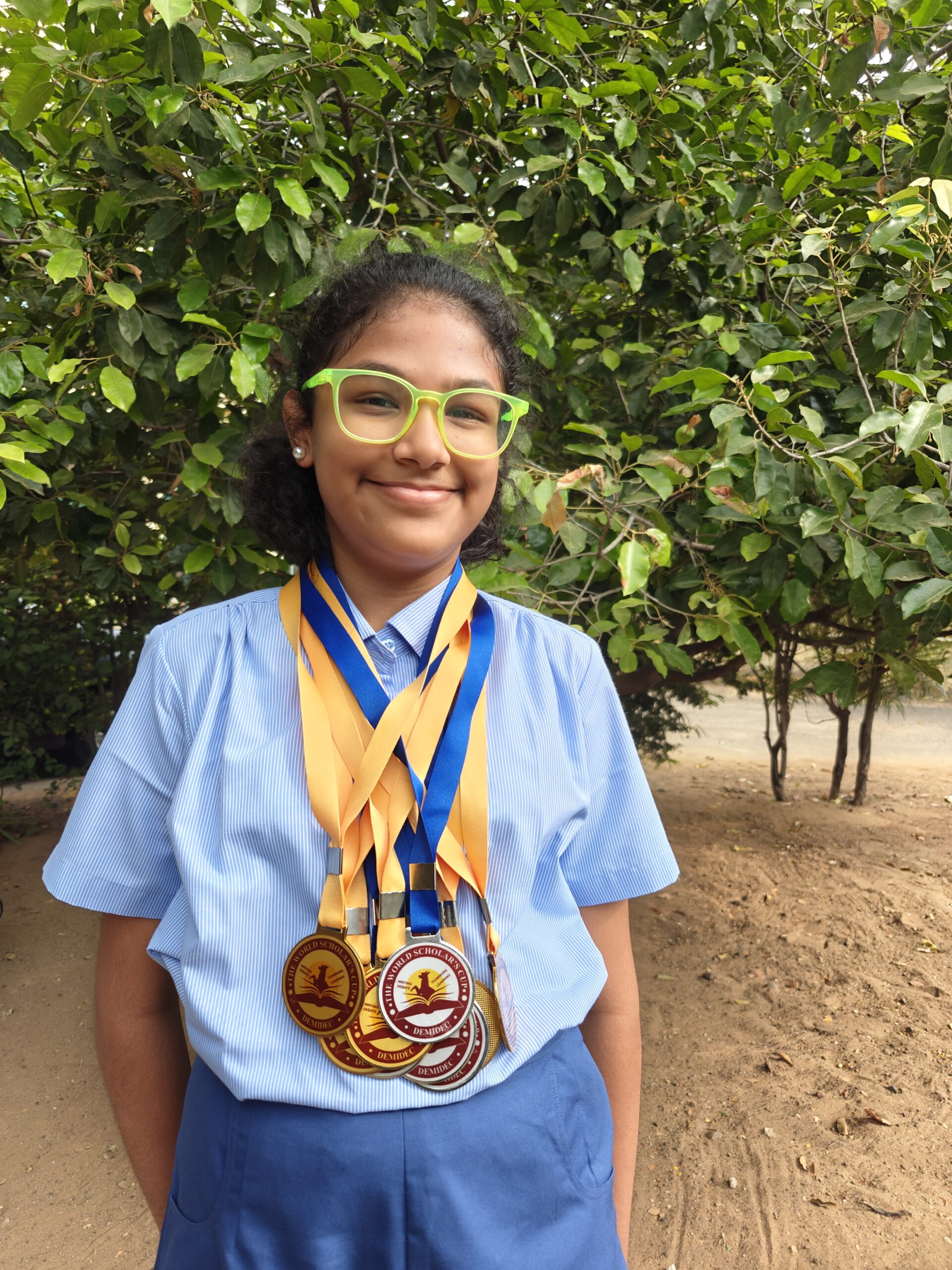 IN THE WORLD’S SCHOLARS REGIONALS 2025, PRAKRITI WON FIVE GOLDS AND FOUR SILVER MEDALS FOR VARIOUS DEBATE AND WRITING.