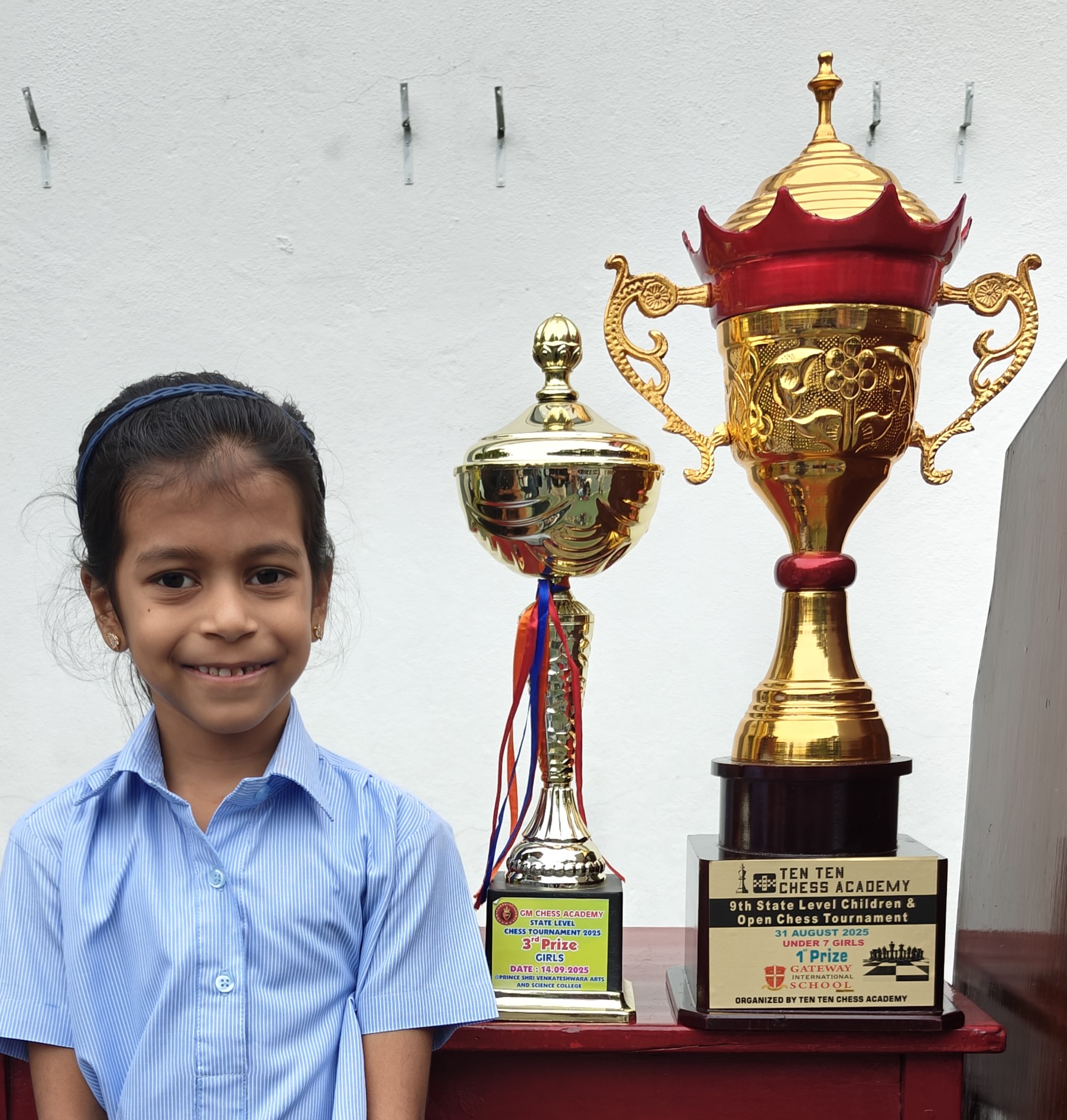 IN THE 9TH STATE LEVEL CHILDREN’ S OPEN CHESS TOURNAMENT HELD AT GATEWAY INTERNATIONAL SCHOOL, MILANI JOSEPH WON 1ST PLACE IN THE UNDER 7 GIRLS CATEGORY. IN THE STATE LEVEL CHESS TOURNAMENT 2025 HELD BY GM CHESS ACADEMY, MILANI WON 3RD PLACE IN THE UNDER 8 GIRLS CATEGORY.