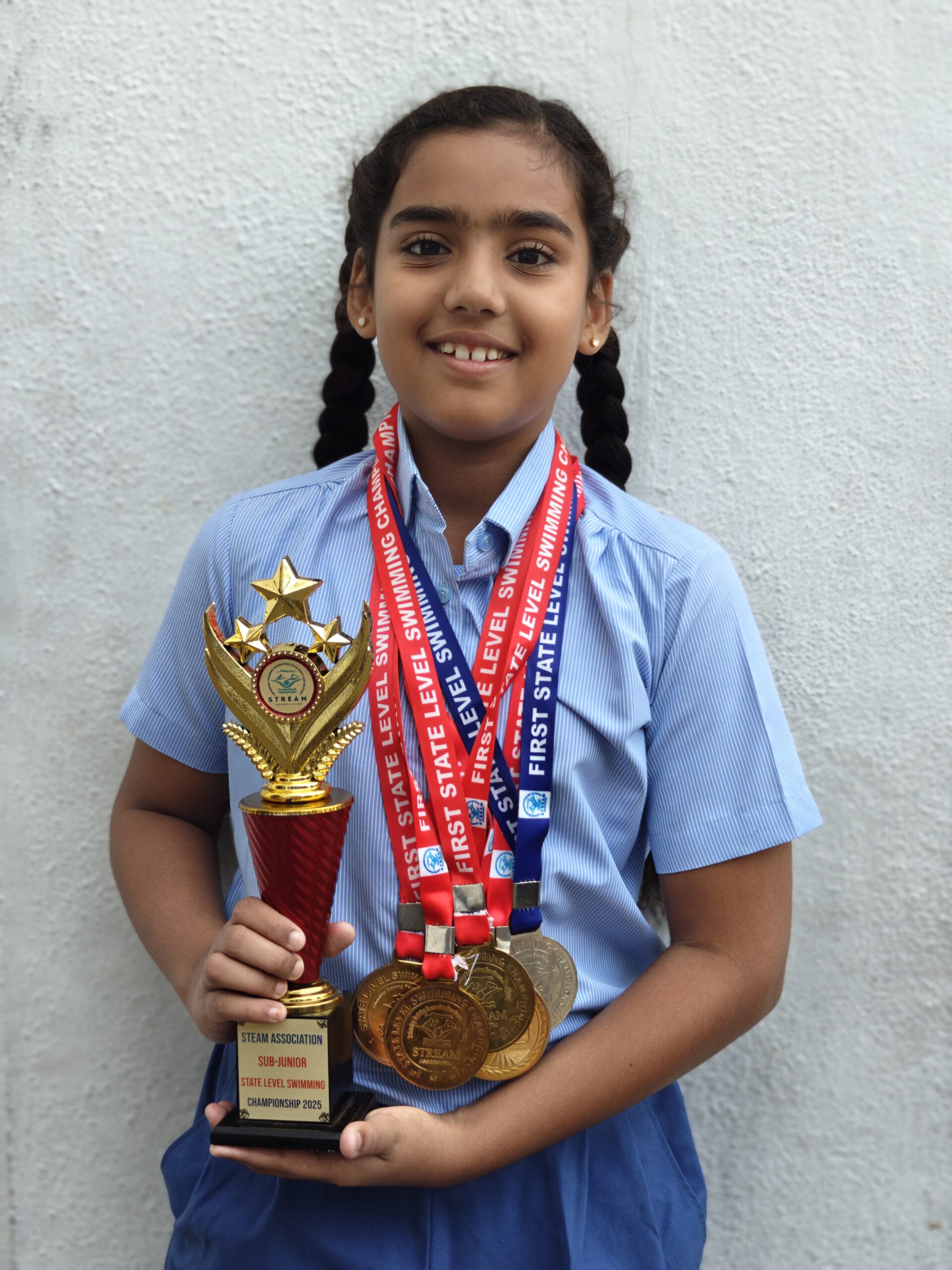 IN THE STATE LEVEL SWIMMING COMPETITION CONDUCTED BY STREAM ACADEMY AT S S SPORTS VILLAGE, KUNDRATHUR, AADHYA NARRA WON GOLD IN 100 M AND 200M FREESTYLE,   GOLD IN 50 M BREAST STROKE,  GOLD IN 50 M FREE STYLE AND SILVER IN 50 M BACK STROKE.  SHE WON THE SUB JUNIORS STATE LEVEL SWIMMING CHAMPIONSHIP 2025.