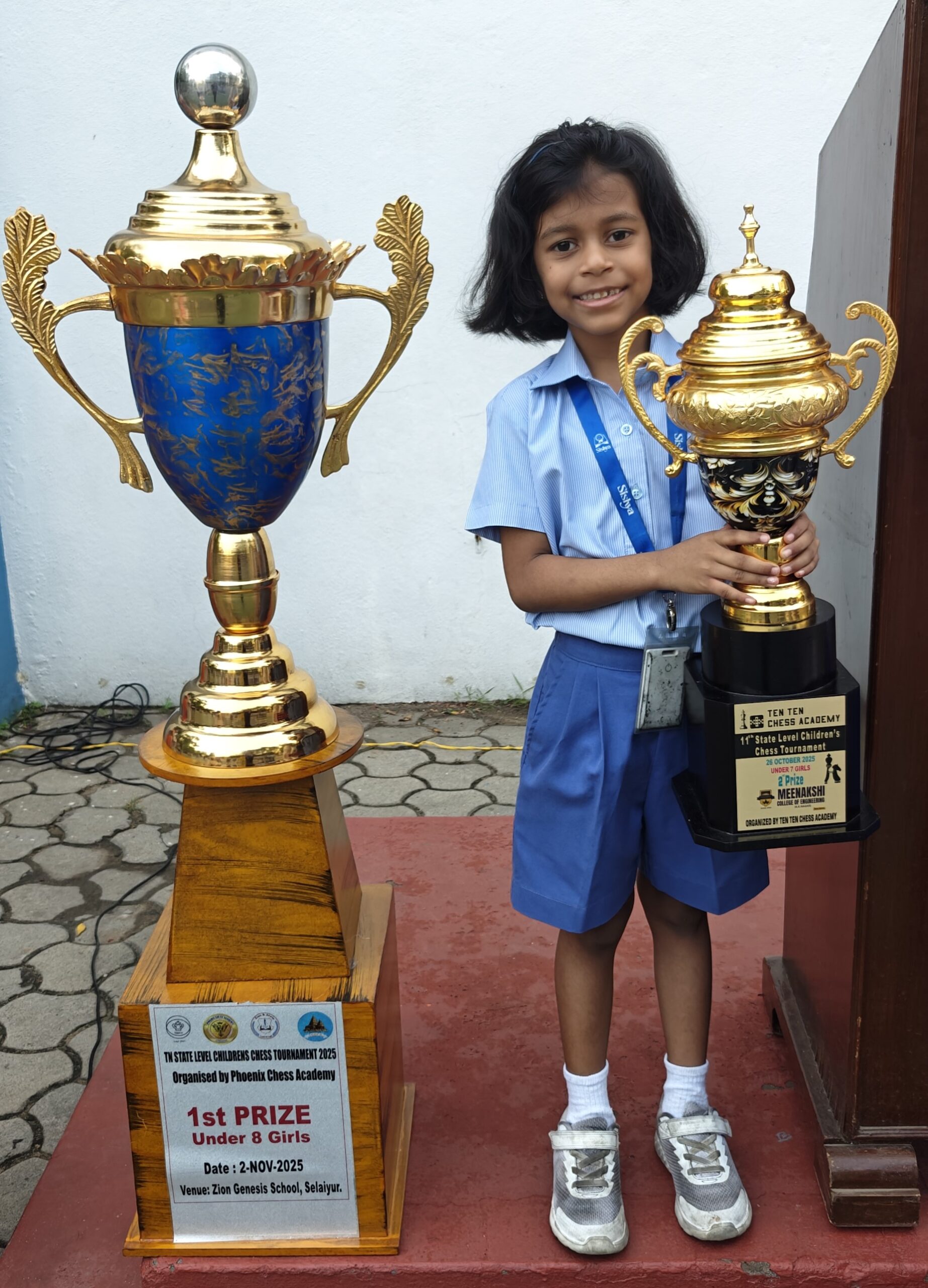 MILANI SECURED THE 2ND PLACE IN THE 11TH STATE LEVEL CHILDREN’S CHESS TOURNAMENT IN THE UNDER-7 CATEGORY CONDUCTED BY TEN TEN CHESS ACADEMY AT MEENAKSHI COLLEGE.     MILANI PLACED 1ST IN THE 1ST TAMILNADU STATE LEVEL CHILDREN’S CHESS TOURNAMENT IN THE UNDER-8 CATEGORY CONDUCTED BY PHOENIX CHESS ACADEMY.