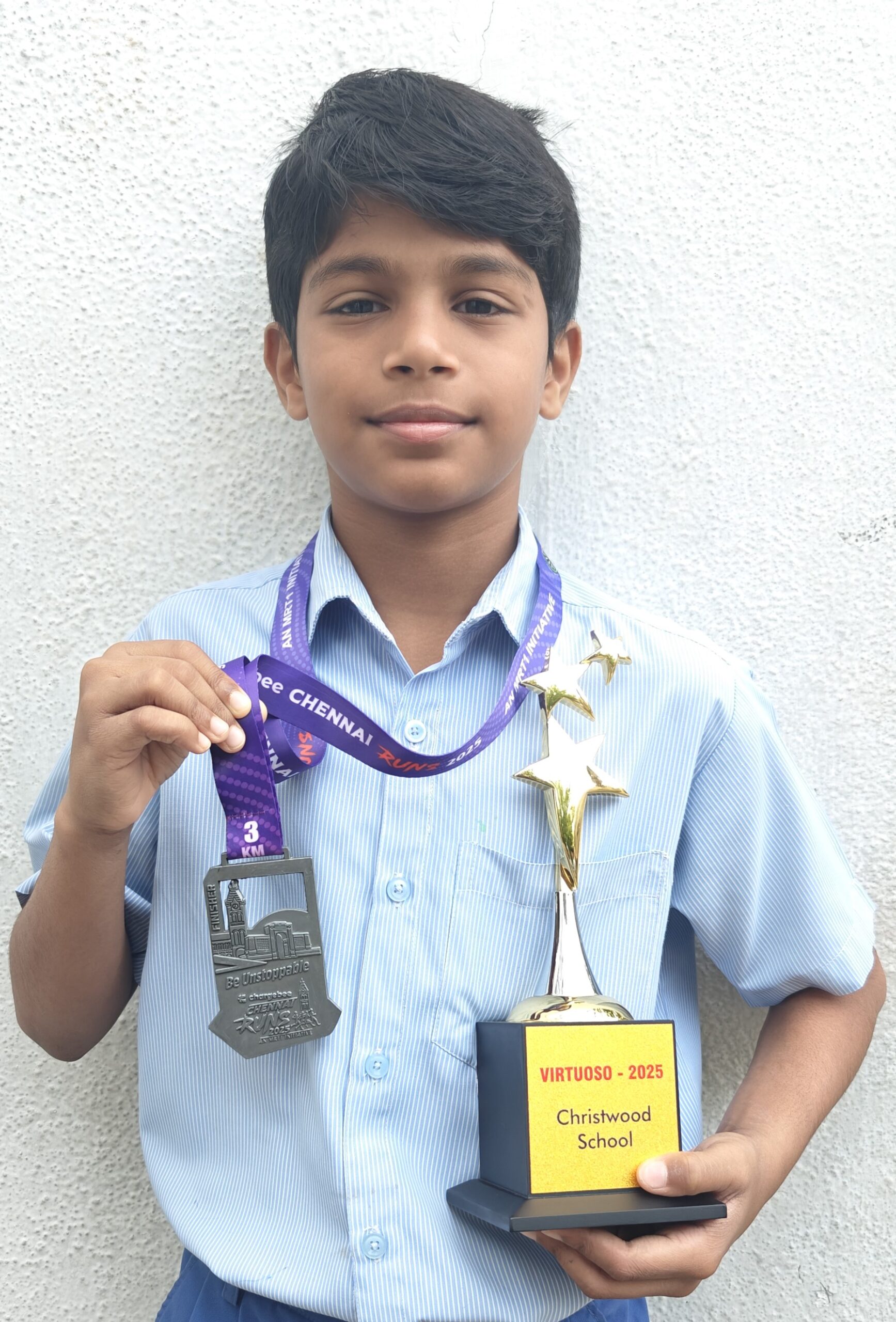 NANDAN SECURED THE 1ST PLACE IN THE VIOLIN CATEGORY AT VIRTOUSO 2025, A MUSIC COMPETITION HELD AT CHRISTWOOD SCHOOL.  NANDAN ALSO COMPLETED A 3KM RUN